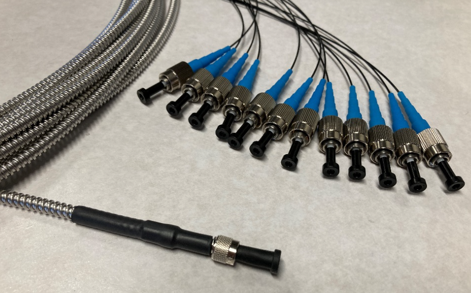 Ruggedized 12-fiber breakout bundle.